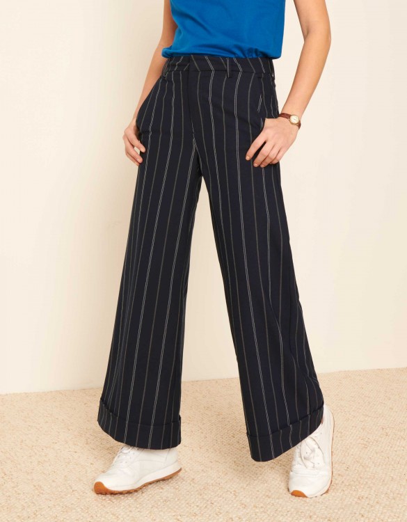 Wide cropped trousers Paolo Fancy - NAVY STRIPED
