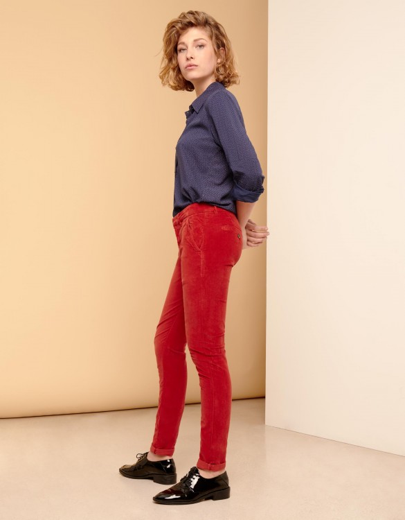 Chino Trousers Sandy Velvet - BURNT RED