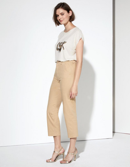 beige high waisted trousers