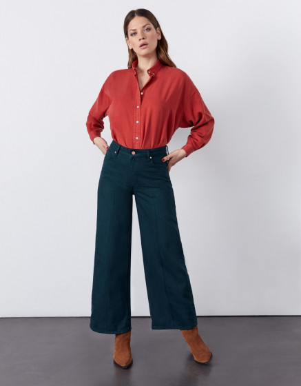 Jean wide Poppy Color - DEEP FOREST
