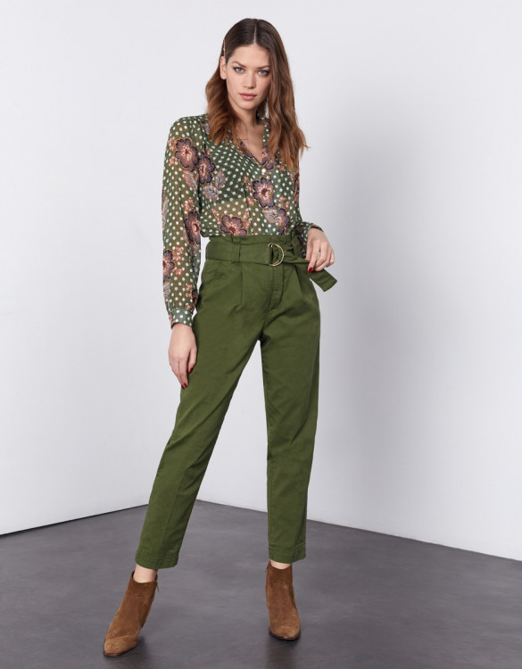High waist cigarette cropped trousers Ava - KALE
