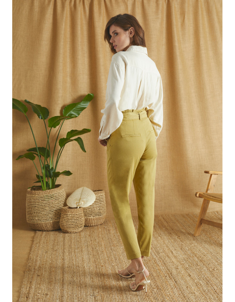 Reserved Yellow Cigarette Trousers With Belt | Azadea Kuwait