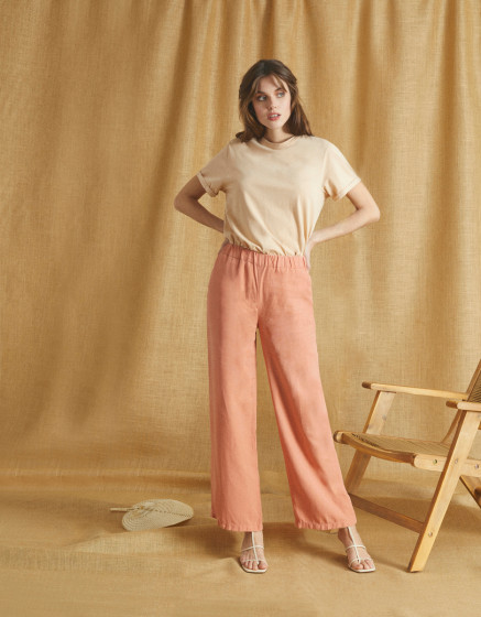 Wide trousers Felicity Linen - CORAL HAZE
